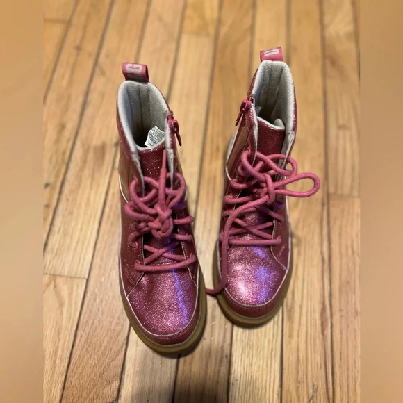 UGG Robley Glitter Combat Boots Youth 3 Berry rose pink Sparkly Rain - Picture 4 of 7